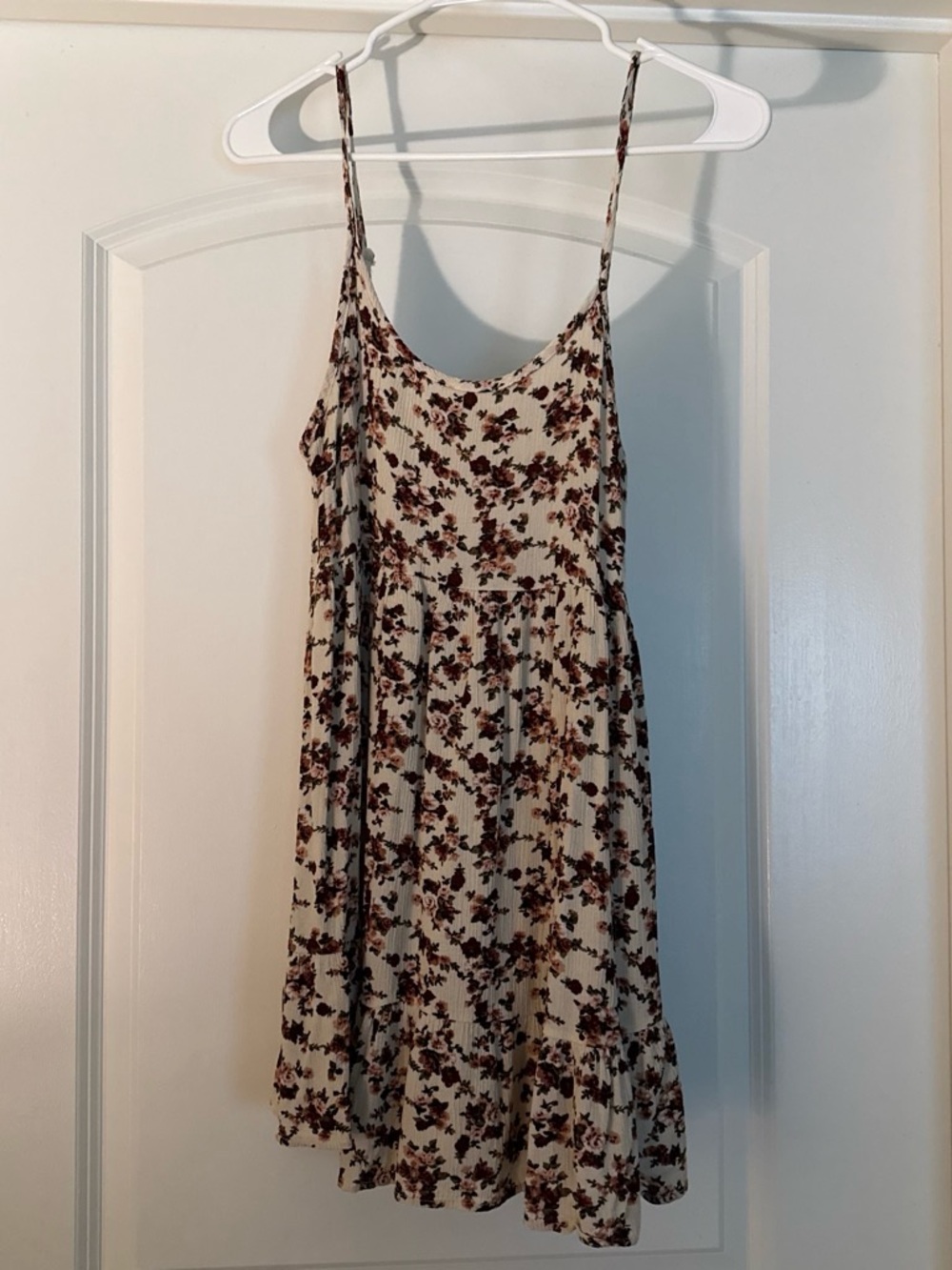 Floral Spaghetti Strap Sundress in Cream and maroon
